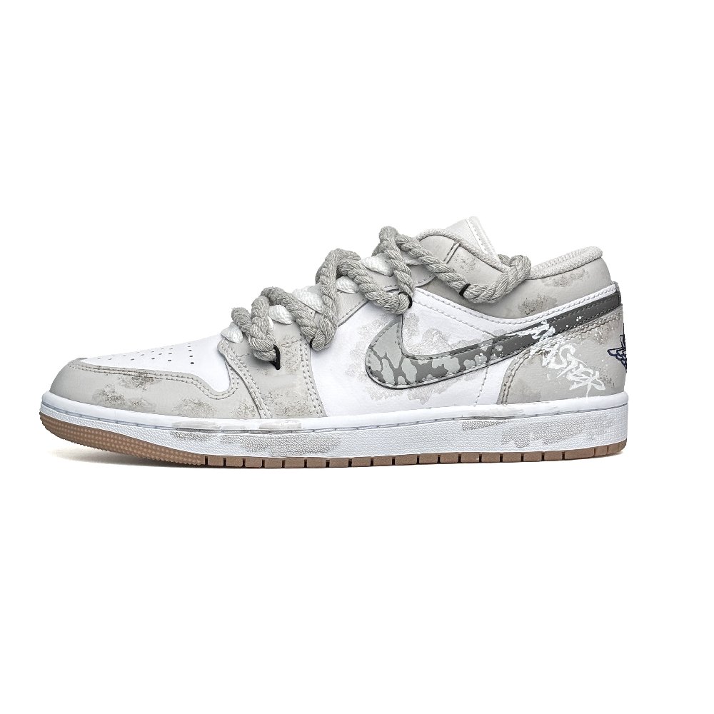 Jordan Air Jordan 1 Abrasion Resistant Low Top Vintage Basketball Shoes Unisex White Gray