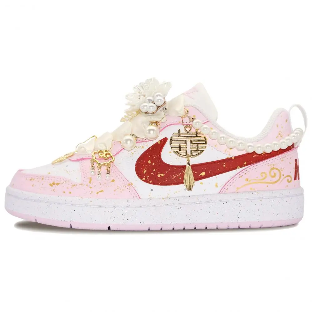 Nike Court Borough Dreamy Blossom Abrasion Resistant Low top Skateboard Shoes Women's Gold Pink