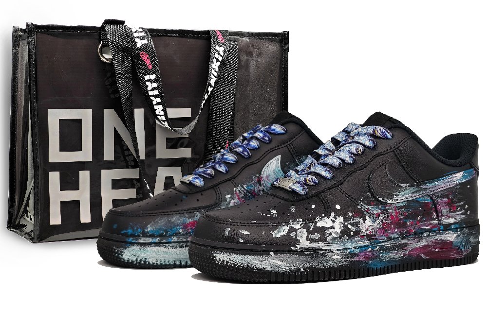 Nike Air Force 1 Abrasion Resistant Low Top Skateboard Shoes Unisex Black Blue
