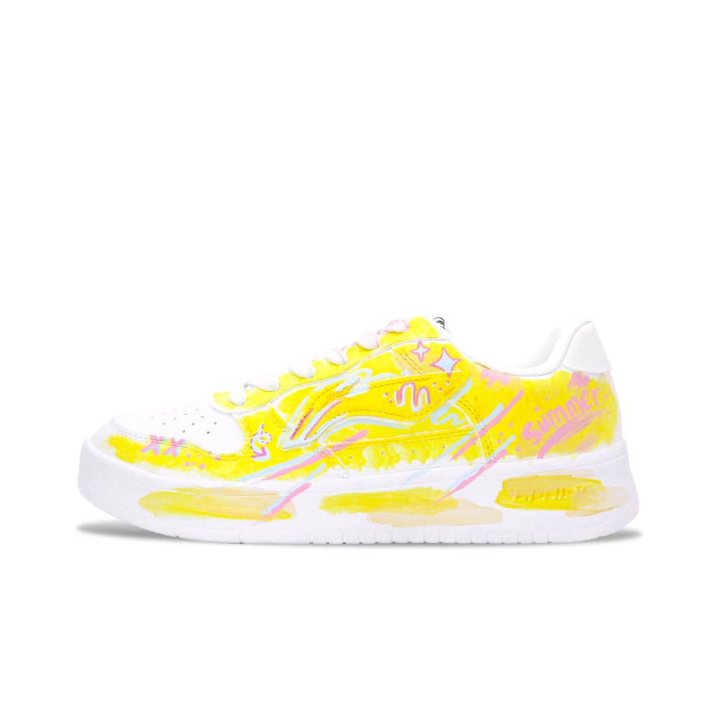 LiNing Pontoon Boats Cushioning Lightweight Low Top Skateboard Shoes Unisex Yellow Blue Pink