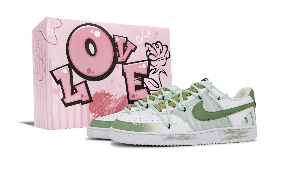 Nike Court Vision 1 Slip Resistant Abrasion Resistant Low top Skateboard Shoes Unisex White Green