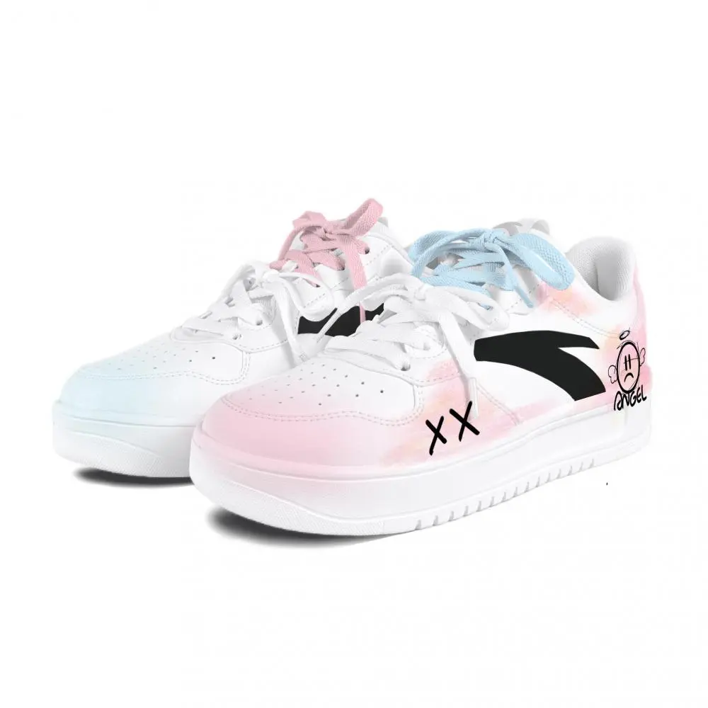 Anta Relaxed Abrasion Resistant Lightweight Slip Resistant Low top Skateboard Shoes Unisex Pink Blue Mismatched