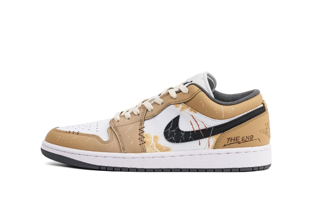 Jordan Air Jordan 1 Abrasion Resistant Low Top Vintage Basketball Shoes Unisex Khaki