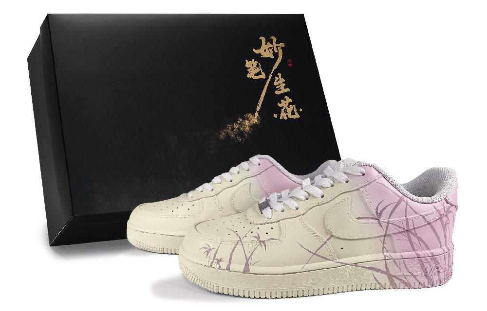 Nike Air Force 1 Wondrous Brush Blossoms, Misty Blue Veil Low Top Skateboard Shoes Unisex Pink Yellow