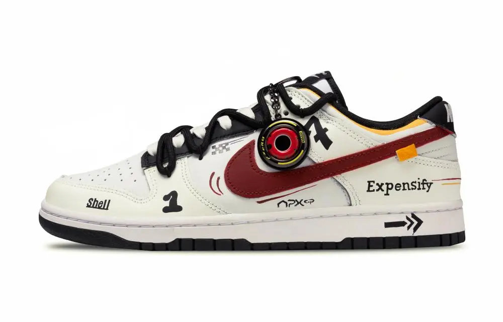Nike Dunk Abrasion Resistant Low Top Skateboard Shoes Unisex Black White Red