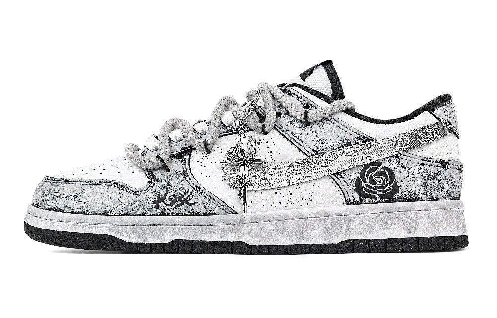 Nike Dunk Silver Bloom Abrasion Resistant Low Top Skateboard Shoes Unisex Gray White