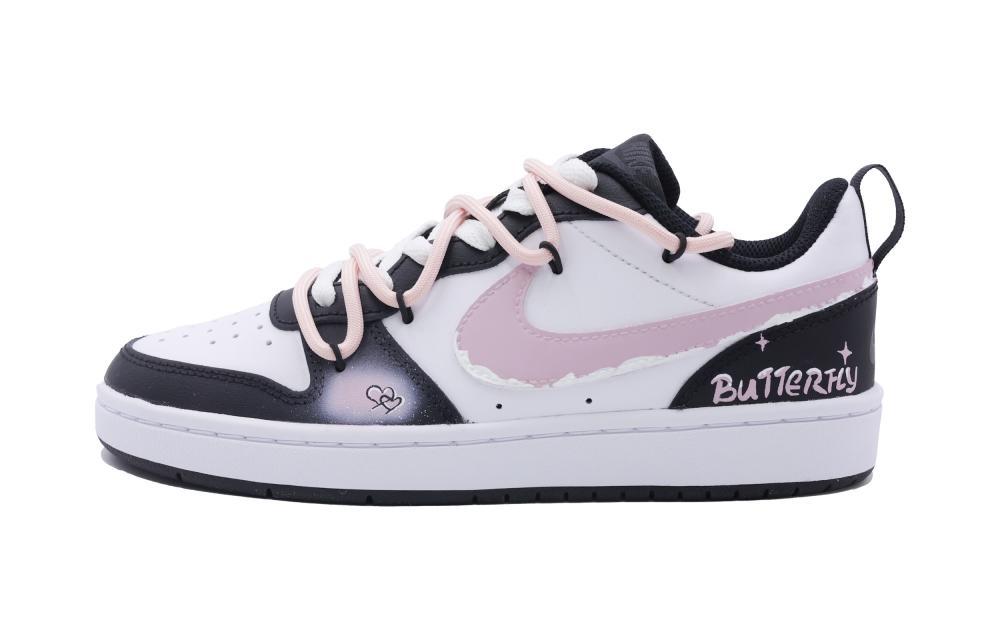 Nike Court Borough Pinkish Fluorescent Anti-Slip Wear-Resistant Low-Top Skateboard Shoes GS White Black Pink