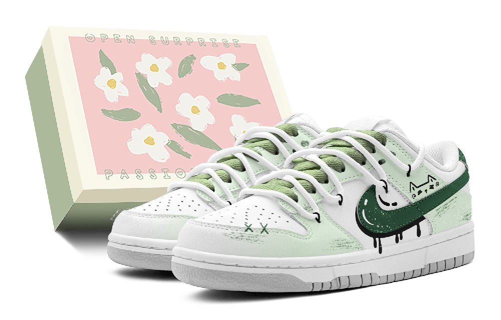 Nike Dunk Anti Slip Wear Resistant Low Top Skateboard Shoes Unisex Green White