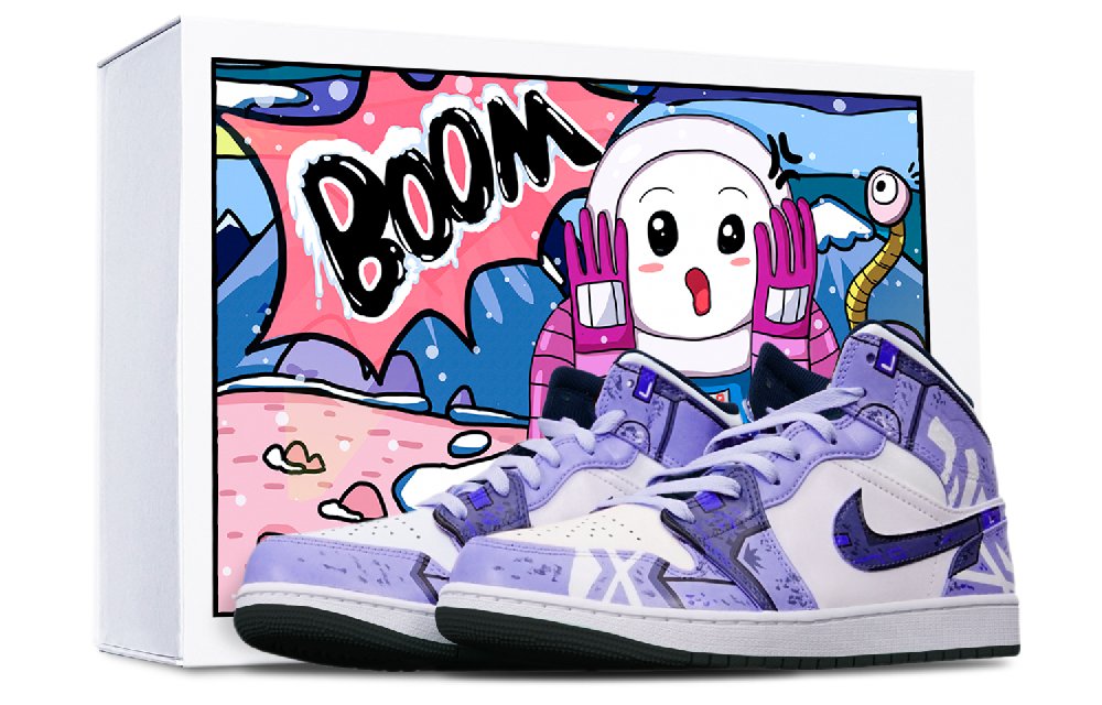 Jordan Air Jordan 1 Mid Anti Slip Wear Resistant Mid Top Vintage Basketball Shoes GS Blue Purple White