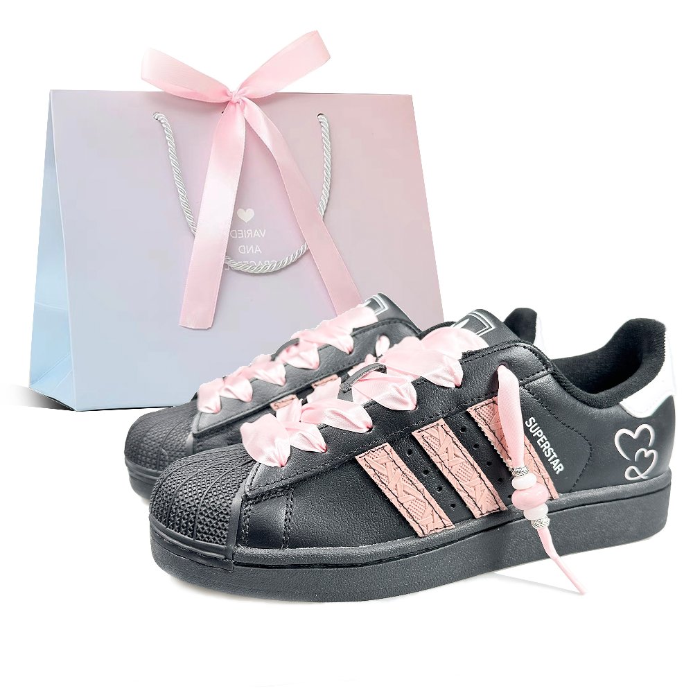 Adidas Originals Superstar 2 Low Top Skateboard Shoes Women's Black Pink