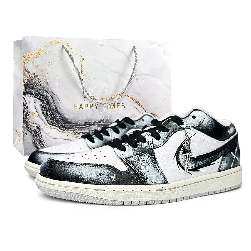 Jordan Air Jordan 1 Dark Night Messenger Abrasion Resistant Low Top Vintage Basketball Shoes Unisex Black