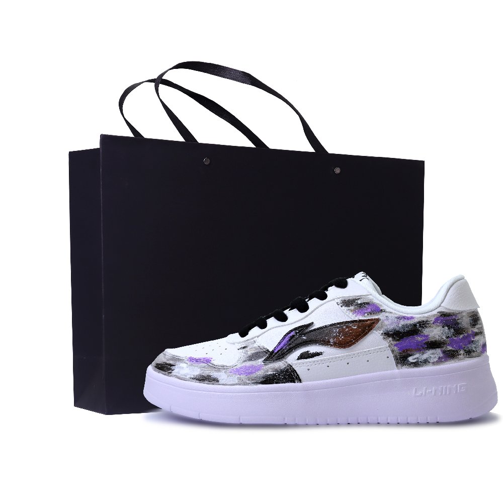 LiNing Pontoon Boats Abrasion Resistant, Lightweight, And Breathable Low Top Skateboard Shoes Unisex White Purple Black