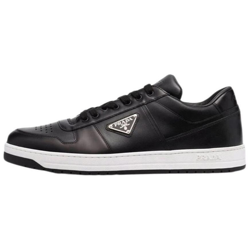 PRADA Downtown Low Top Sneakers Leather Black Black White