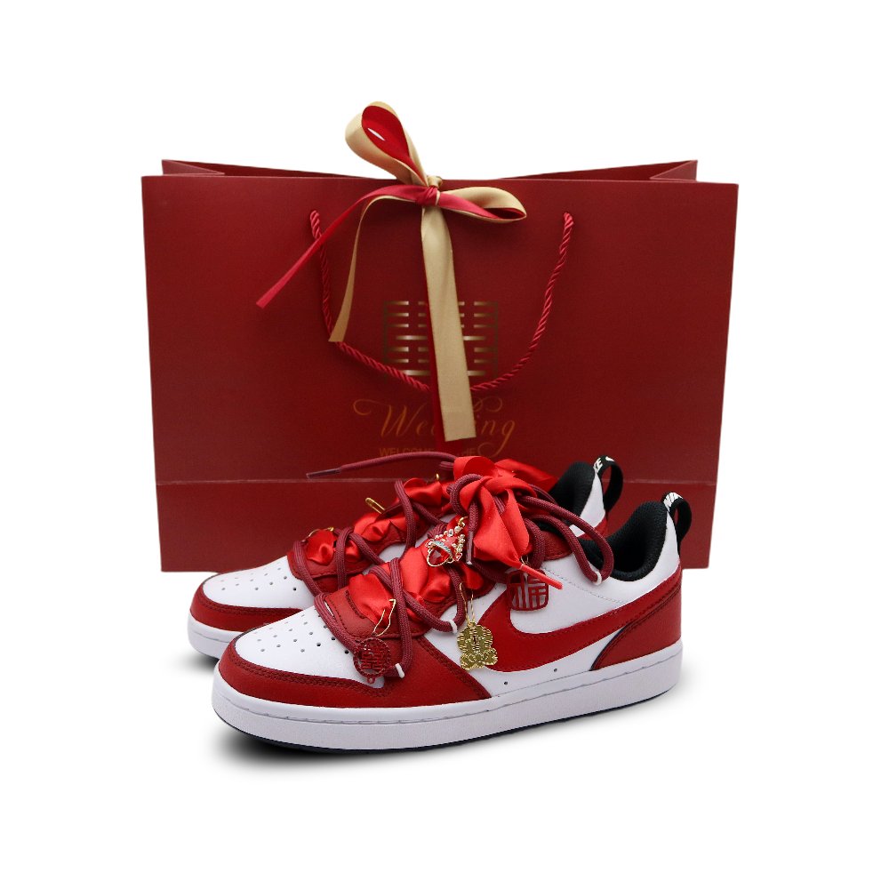 Nike Court Borough 2 GS Double Happiness 4.0 Double Gift Bags Lightweight Low-Top Skateboard Shoes Women's Red White