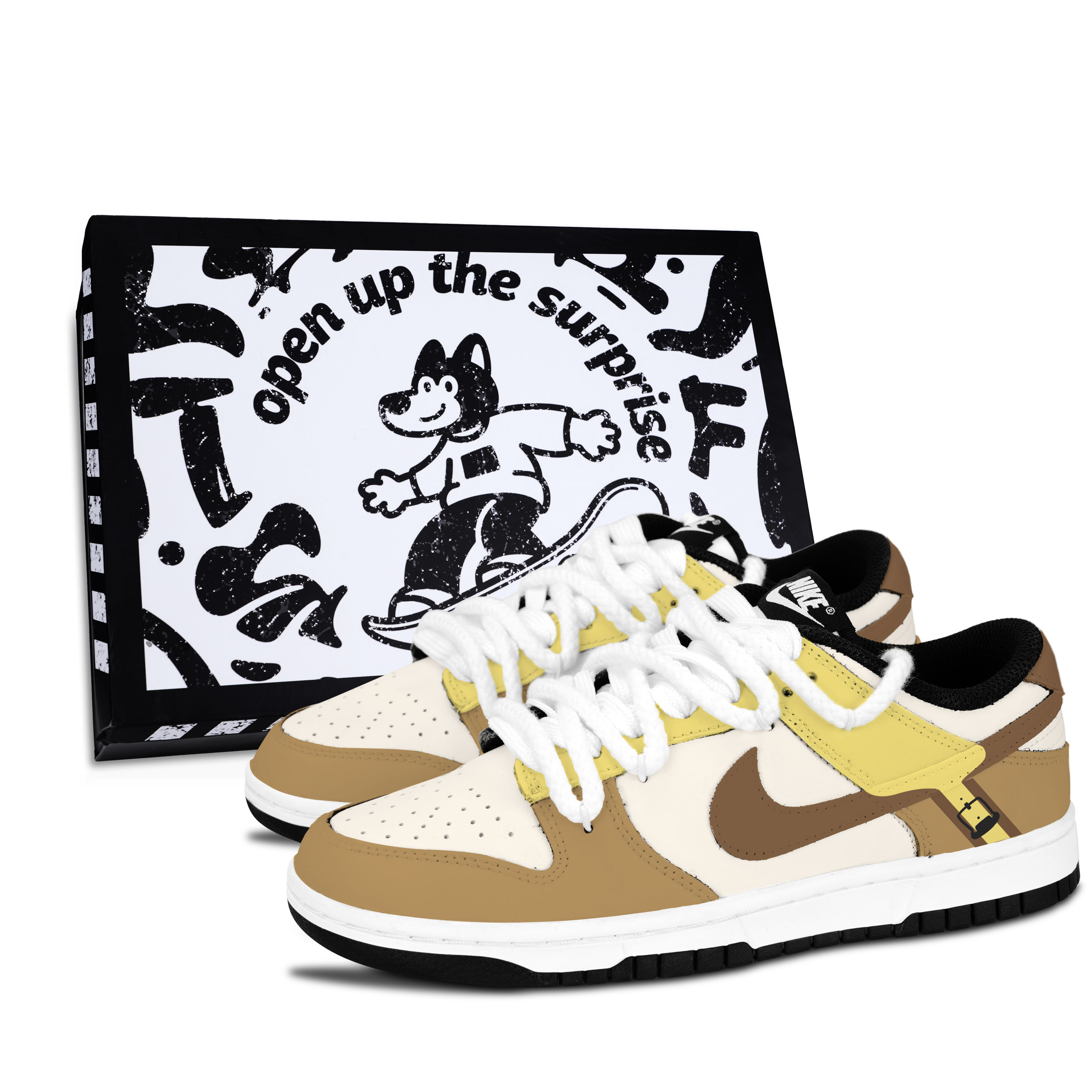 Nike Dunk Black White Belt Slip Resistant Abrasion Resistant Low top Skateboard Shoes Unisex Brown