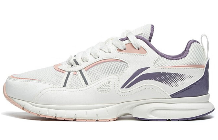LiNing Cushioned Anti-Slip Wear-Resistant Breathable Lightweight Low-Top Running Shoes Women's White Purple