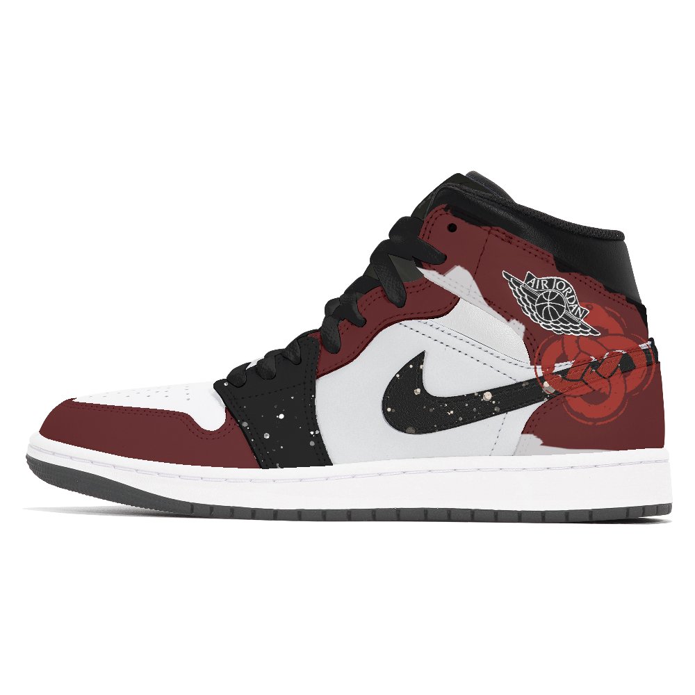 Jordan Air Jordan 1 Joy Lemon Abrasion-Resistant Mid-Top Vintage Basketball Shoes Unisex Black Red