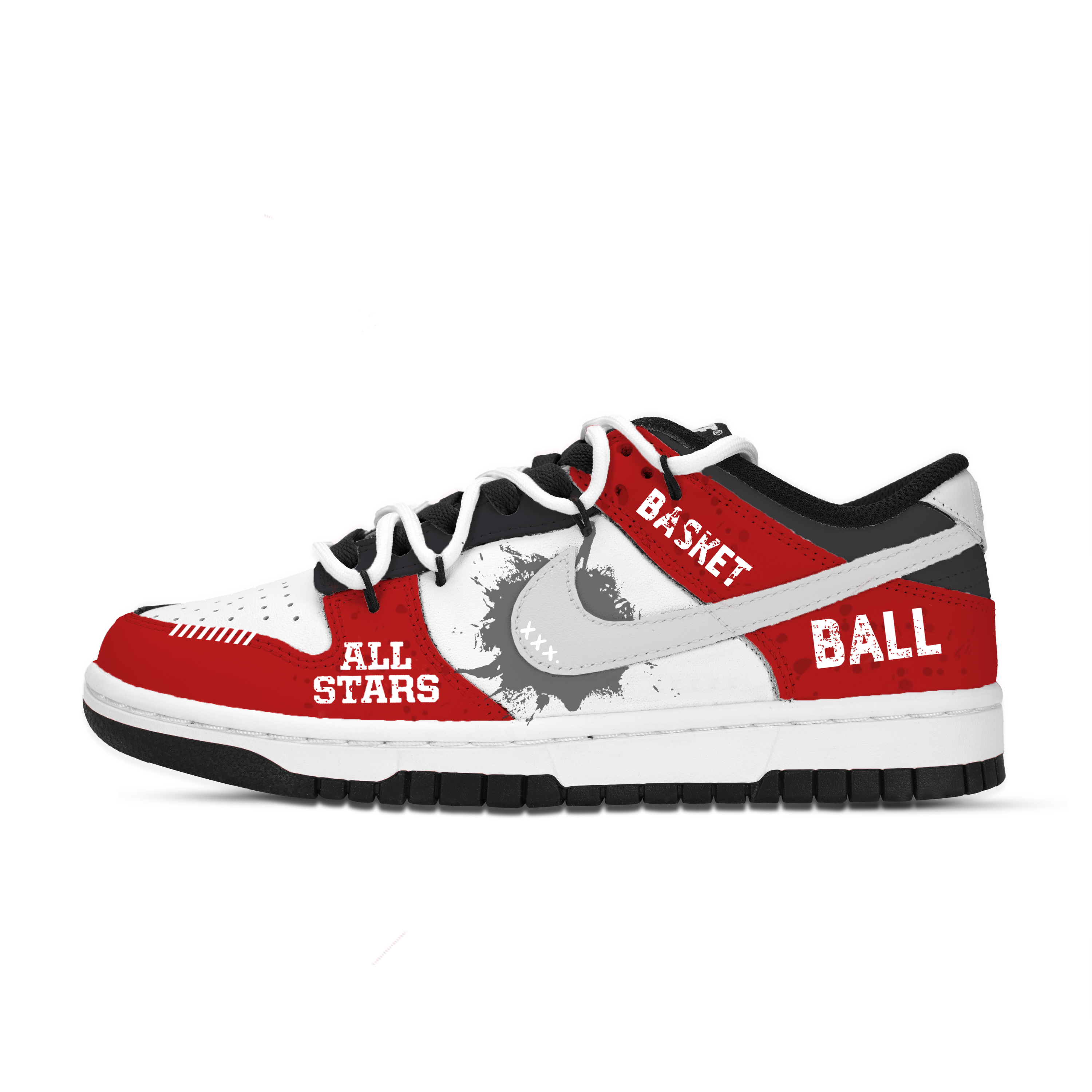 Nike Dunk All Star Roster Abrasion Resistant Low top Skateboard Shoes Unisex Red White Gray