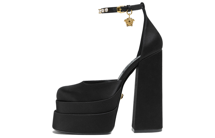 VERSACE Medusa Aevitas 155mm Platform Pumps Black Satin