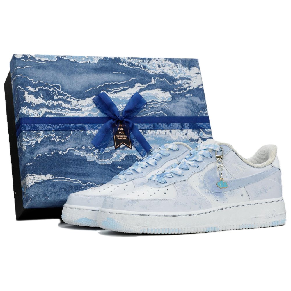 Nike Air Force 1 Light Blue Star Cloud, Box Included Abrasion Resistant Low top Skateboard Shoes Men's Blue