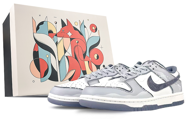 Nike Dunk Anti Slip Wear Resistant Low Top Skateboard Shoes Men's Gray White