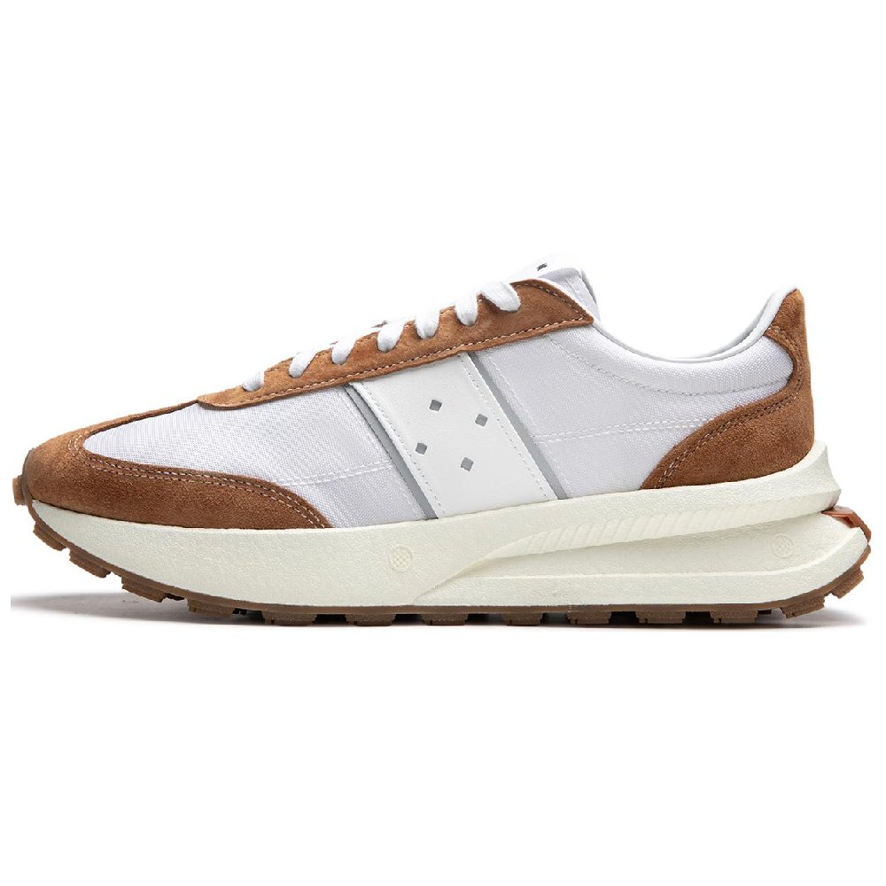 LiNing Cushioning Slip Resistant Low Top Casual Running Shoes Unisex White Brown