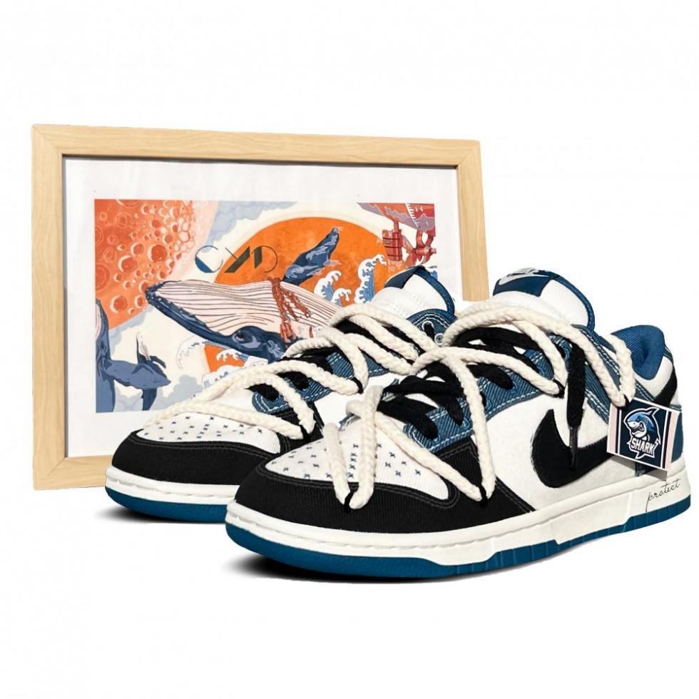 Nike Dunk Skateboard Shoes Men Low-Top Black White Blue
