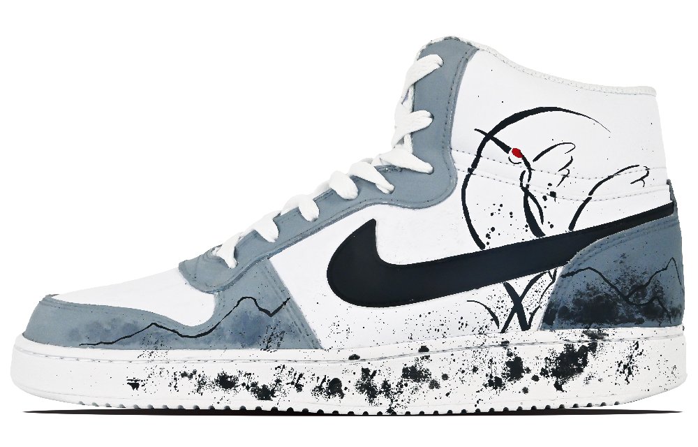 Nike EBERNON Anti-Slip Wear-Resistant High-Top Skateboard Shoes Unisex Black White Blue