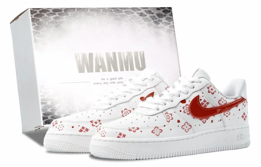 Nike Air Force 1 Red Flower Stationery Abrasion Resistant Low top Skateboard Shoes Unisex White Red
