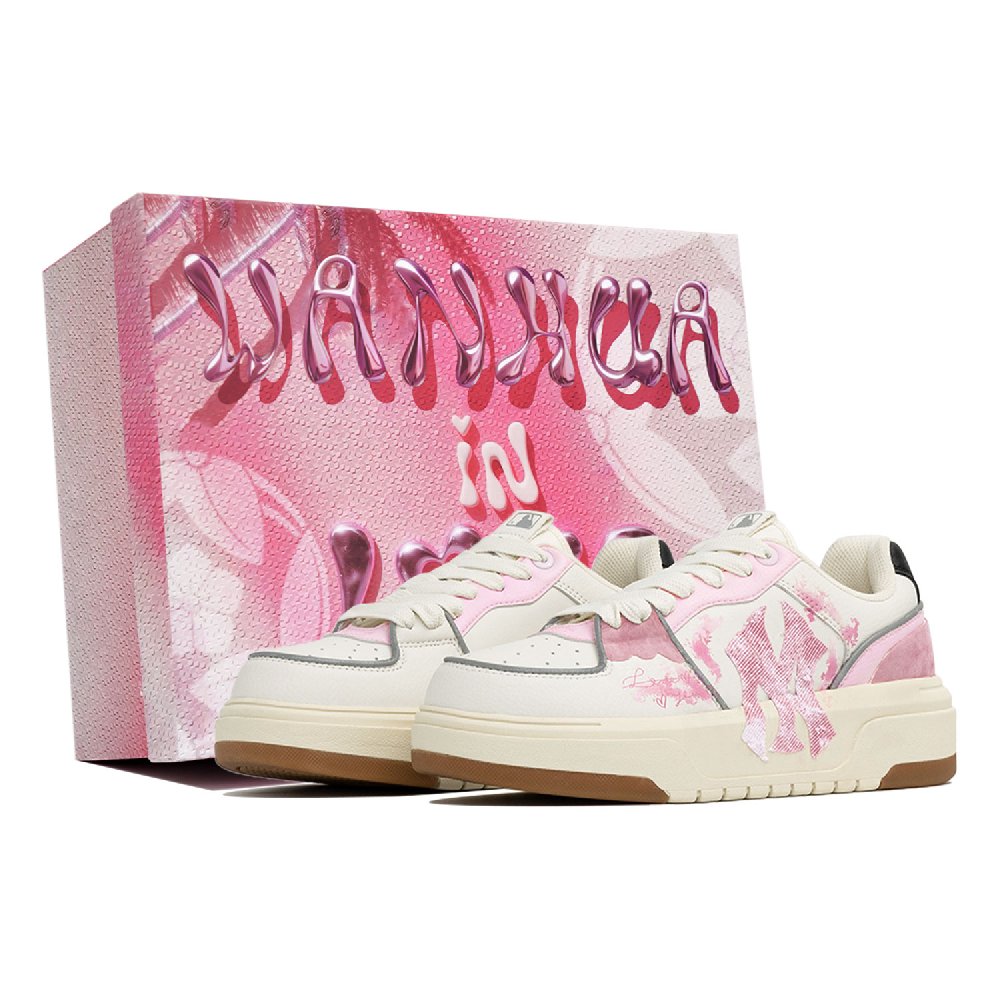 MLB Chunky Liner Wan Hua Nong, Lian, Shopping Bag Abrasion Resistant Low top Skateboard Shoes Unisex White Pink
