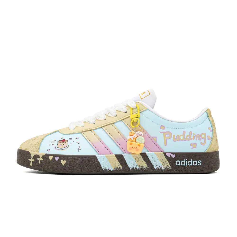 Adidas VL COURT 2.0 Sweetheart Pudding Breathable Low top Skateboard Shoes Women's Blue Yellow