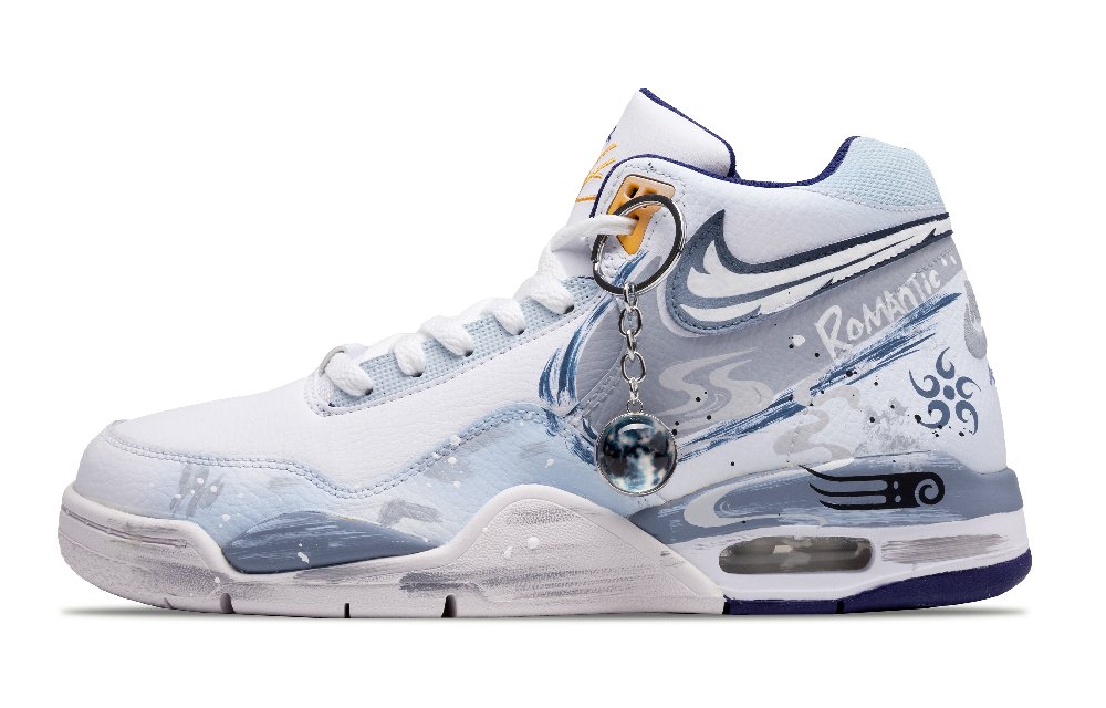 Nike Flight Legacy Cushioned Slip-Resistant Coverage High-Top Vintage Basketball Shoes Men's Blue White Gray