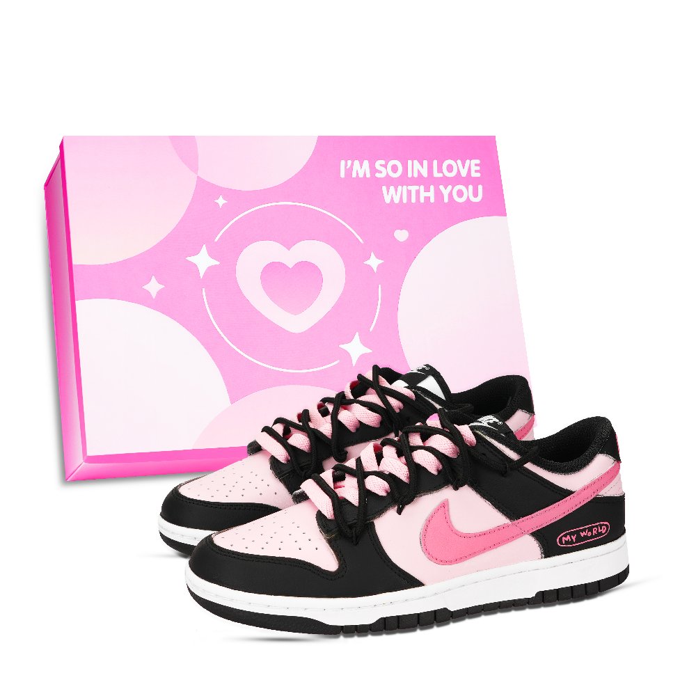 Nike Dunk Panda, Pink Ink Fantasy Journey Abrasion Resistant Low Top Skateboard Shoes Unisex Black White Pink