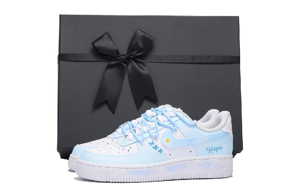 Nike Air Force 1 Coverage Slip Resistant And Abrasion Resistant Low Top Skateboard Shoes Unisex White Blue
