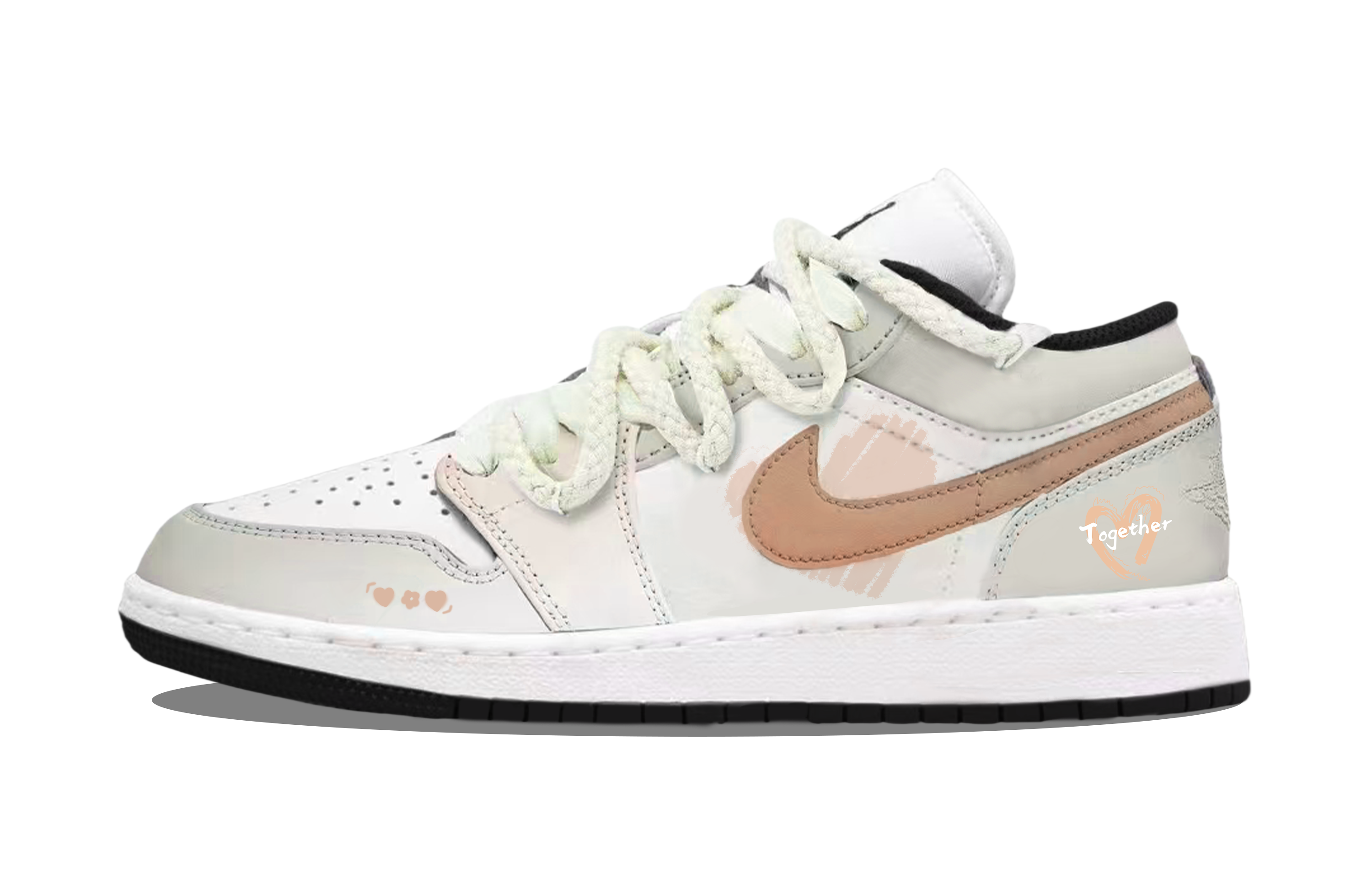 Jordan Air Jordan 1 Low Heartfelt Moment Abrasion Resistant Low Top Vintage Basketball Shoes Unisex White Brown