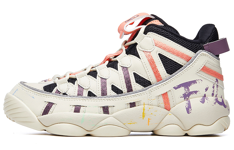 FILA FUSION Spaghetti High Top Vintage Basketball Shoes Women's White Purple Orange