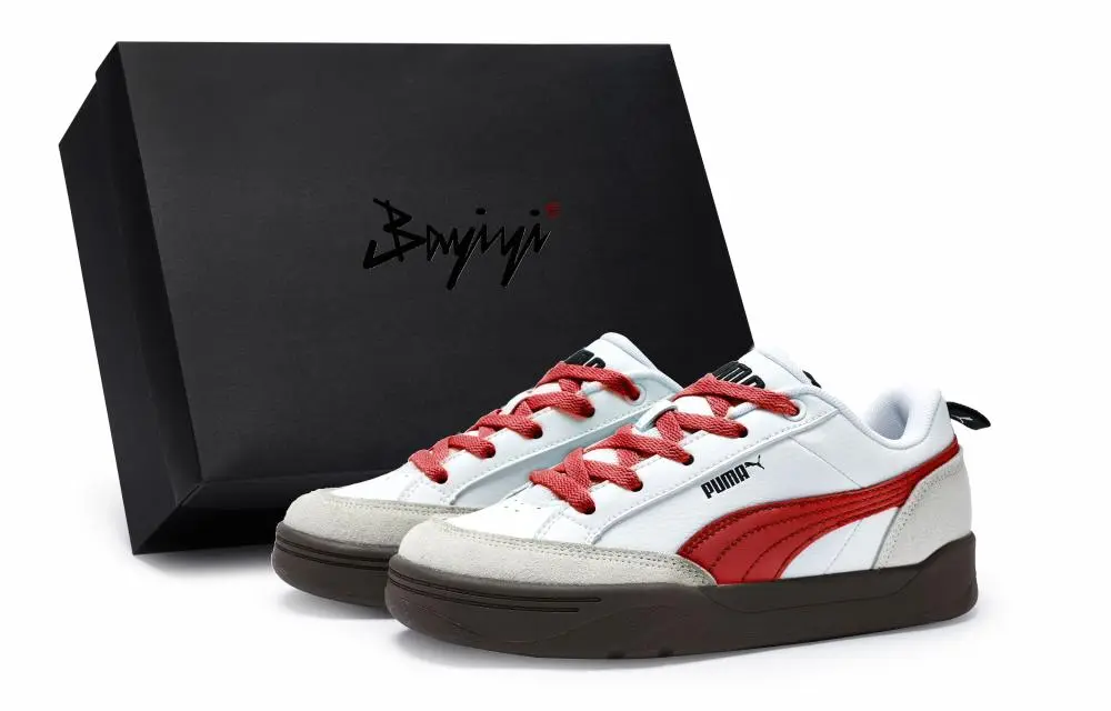PUMA Park Lifestyle Slip Resistant Low Top Skateboard Shoes Unisex White Gray Red