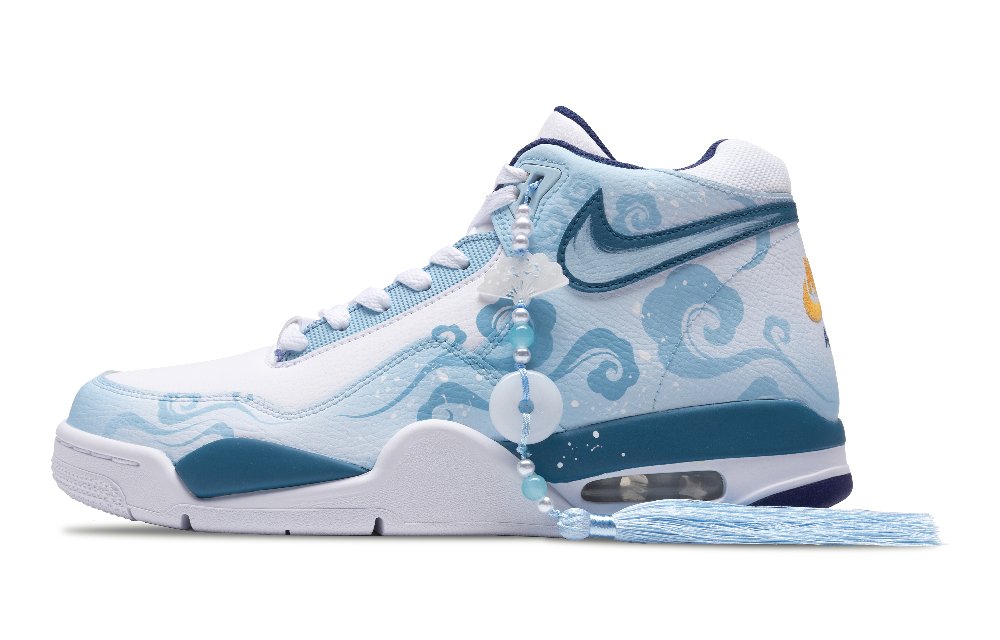 Nike Flight Legacy Dust Cloud Cushioning Anti-Slip And Wear-Resistant Mid-Top Vintage Basketball Shoes Men Blue White