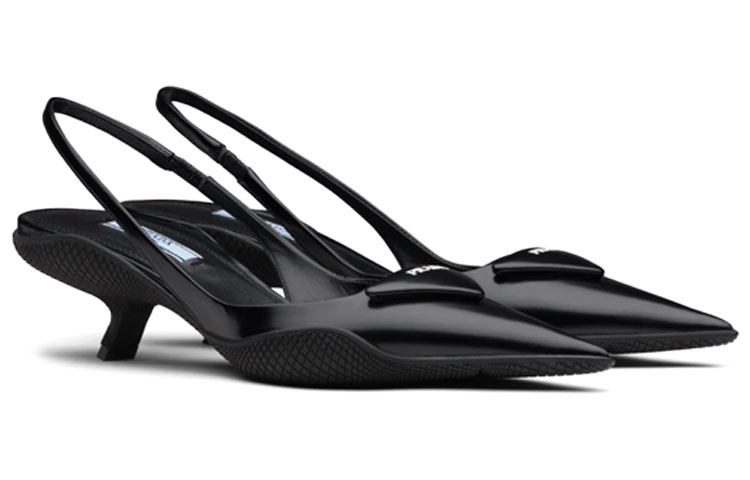 PRADA 30mm Sling Back Pumps Black Brushed Leather купить в интернет-магазине Yoocart с быстрой доставкой по России.