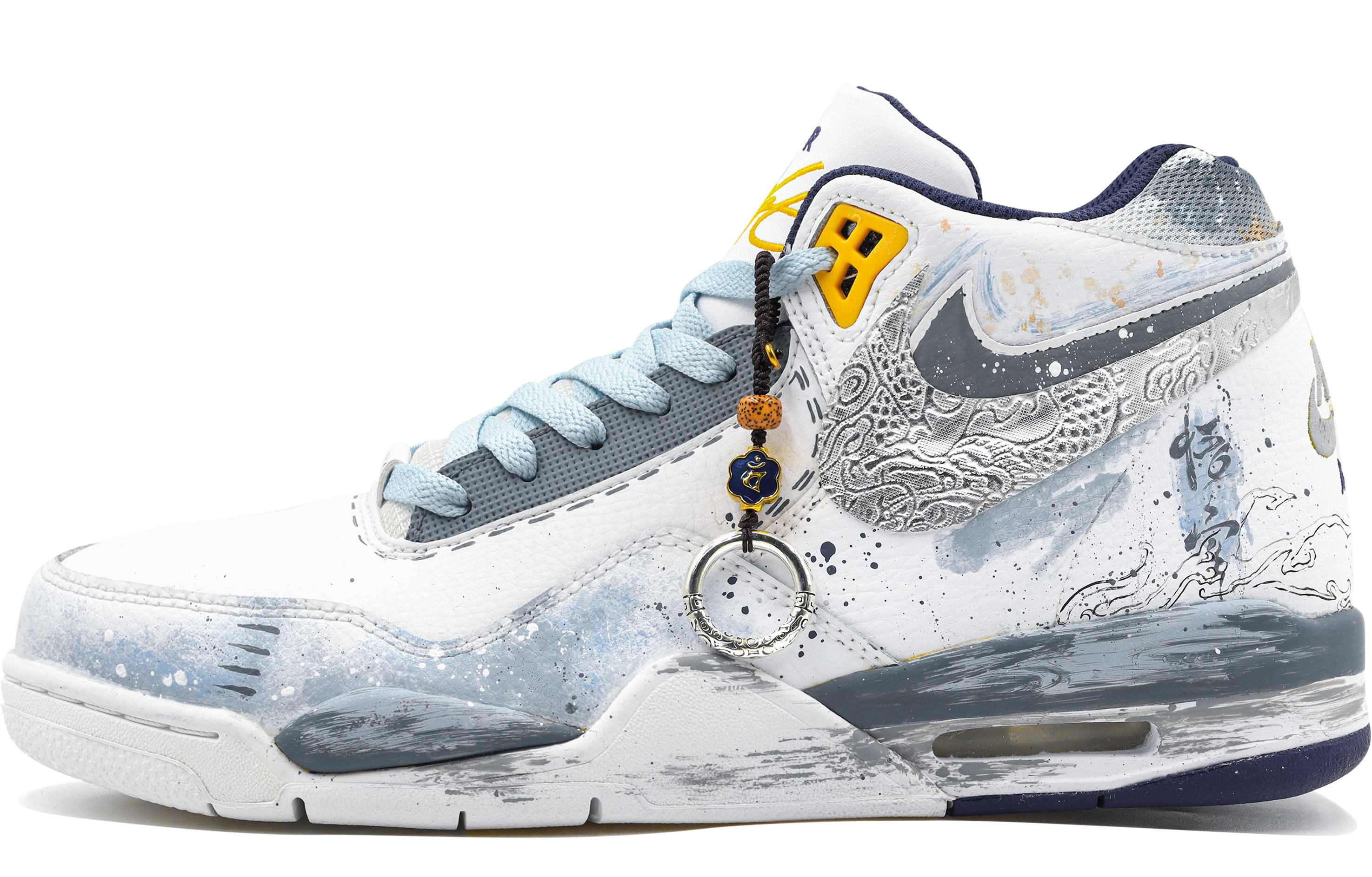 Nike Flight Legacy Box Action Anti-Slip Wear-Resistant Mid-Top Vintage Basketball Shoes Men's Blue White