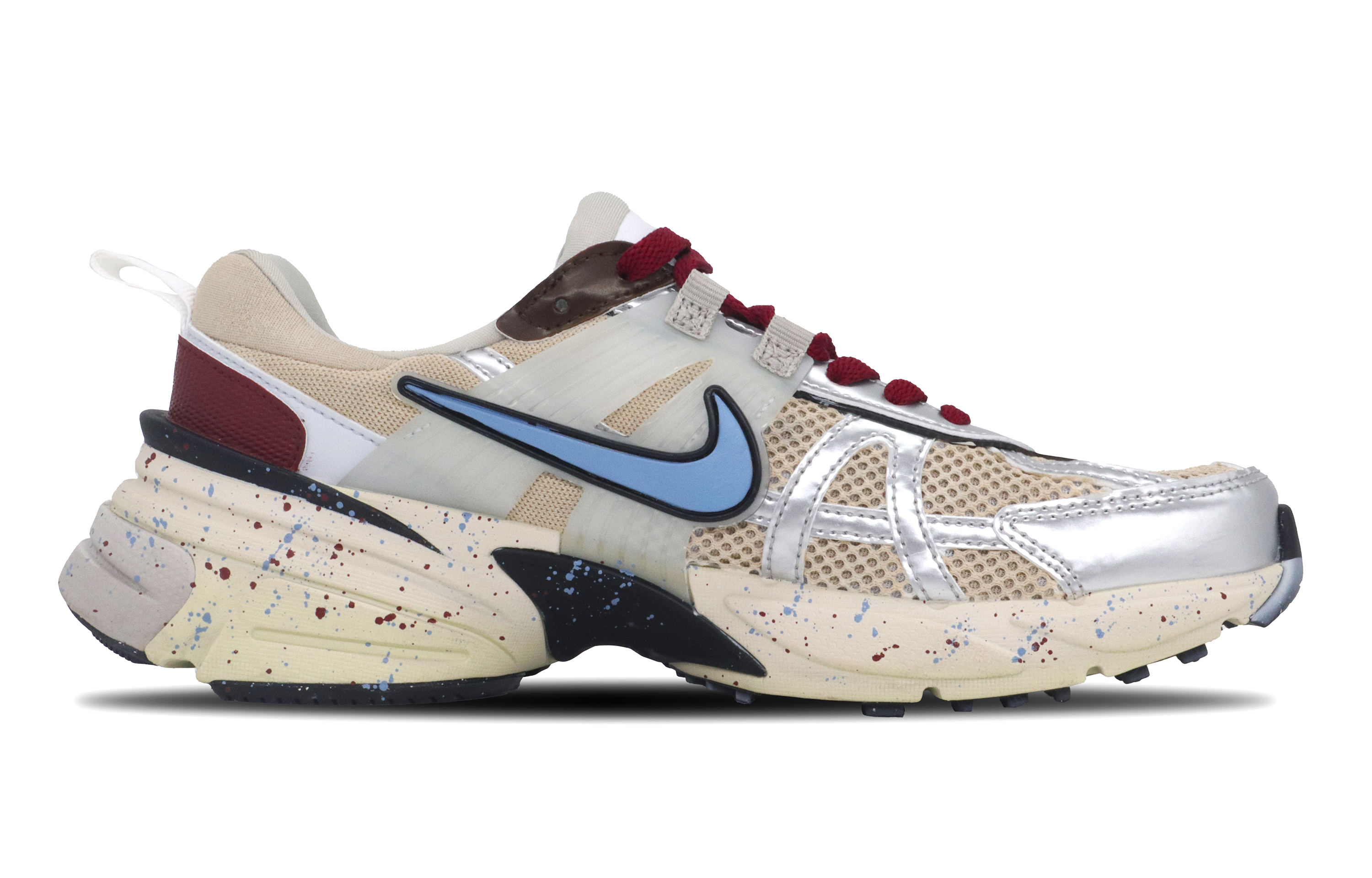 Nike V2K Run Breathable Low Top Running Shoes Unisex Beige Blue Smoky Red