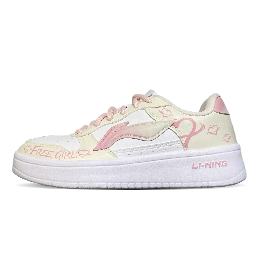 LiNing Pontoon Boats Lightweight And Breathable Low Top Skateboard Shoes Women's Pink Yellow