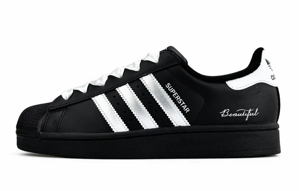 Adidas Originals Superstar 2 Abrasion Resistant Low top Skateboard Shoes Women's Black Silver