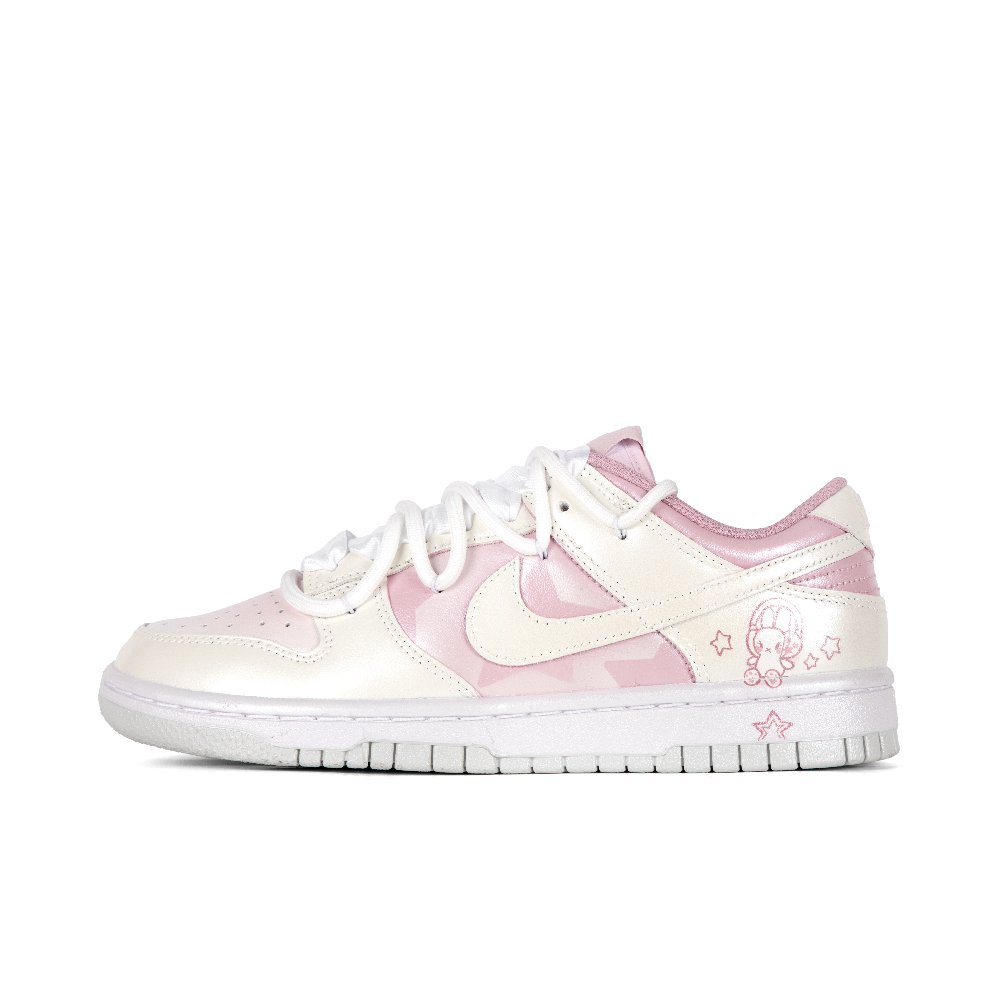 Nike Dunk Cushioning Wear-Resistant Low-Top Skateboard Shoes Women's White Yellow Pink