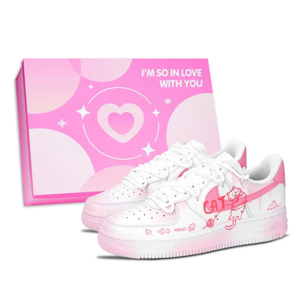 Nike Air Force 1 Cute Hunting Party Pink Shoe Box Abrasion Resistant Low top Skateboard Shoes Unisex Pink