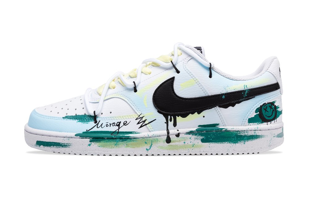 Nike Court Vision 1 Anti-Slip Wear-Resistant Low-Top Skateboard Shoes Men's White Blue Green