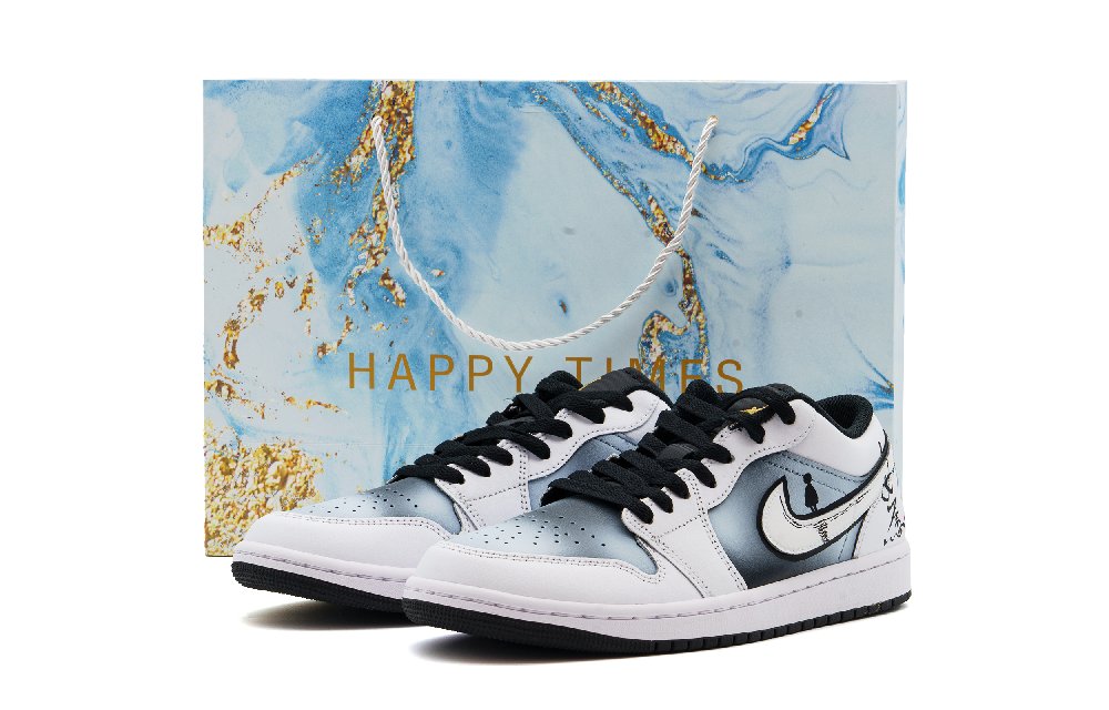 Jordan Air Jordan 1 Cushioning, Wear Resistant Low Top Vintage Basketball Shoes Unisex White Blue