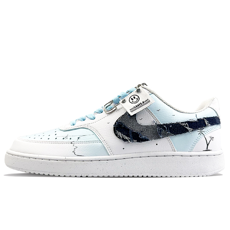 Nike Court Vision 1 Slip-Resistant Cushioning Low-Top Skateboard Shoes Men's White Blue