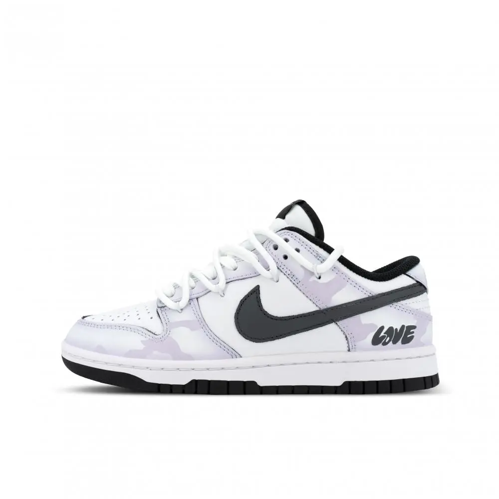 Nike Dunk Panda, Purple Smoke Love Abrasion Resistant Low top Skateboard Shoes Unisex White Purple