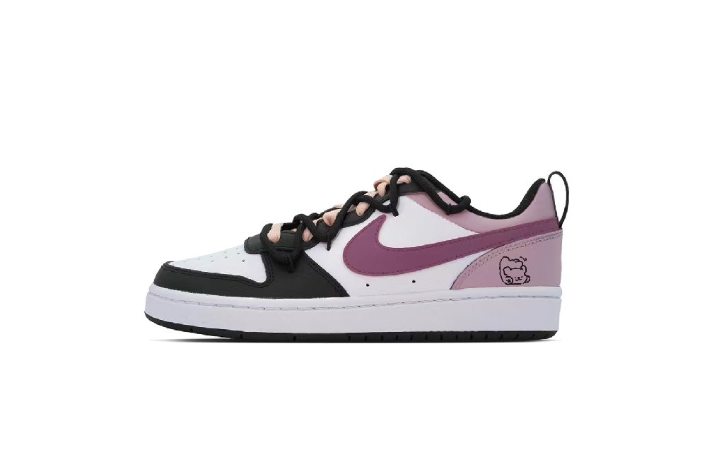 Nike Court Borough Puppy Fragment Low Top Skateboard Shoes GS Black White Pink